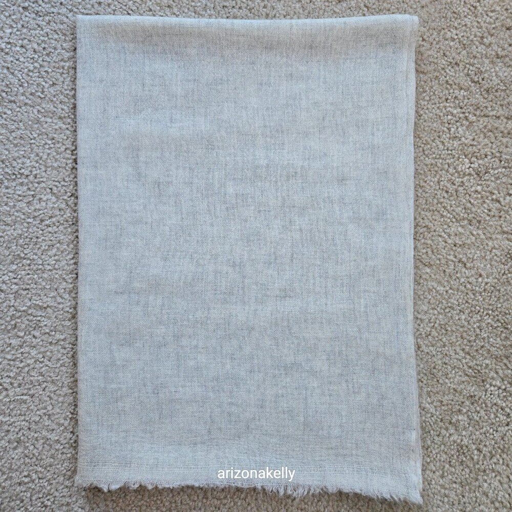 Lightweight Cashmere Woven Scarf with Open Weave Detail at Ends Oatmeal Cream - Picture 3 of 11